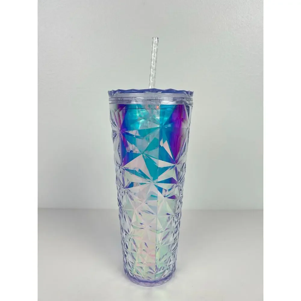 Starbucks 2023 Iridescent Diamond Cup w/ Straw 24 Oz. Iced Coffee Cup